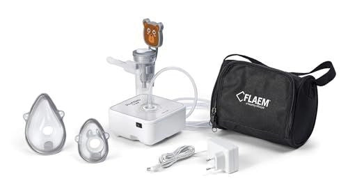 FLAEM MI03P00 ProfiNeb Aerosol Portatile Silenzioso 50 dB con Ampolla RF7 Dual Speed Plus e Mascherine Soft Touch colore Bianco e Argento