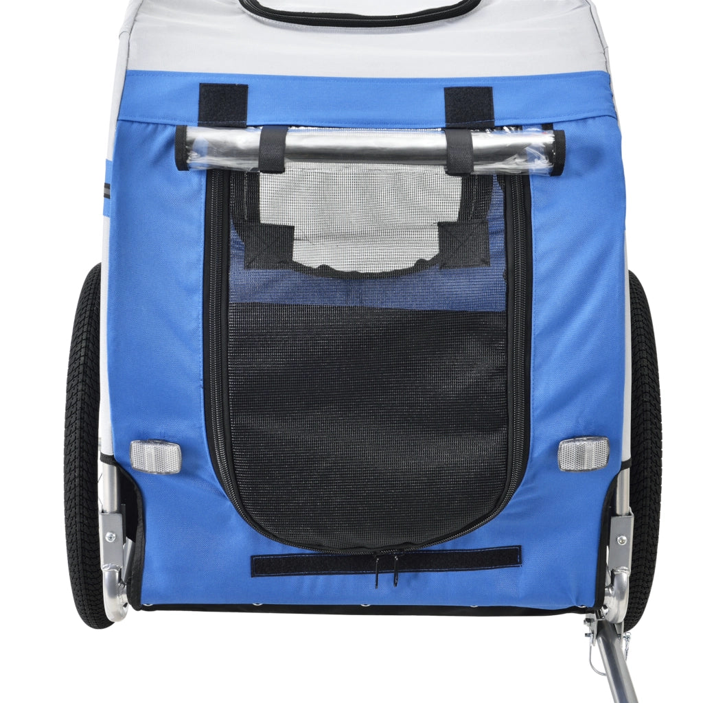 Rimorchio per Bicicletta per Trasporto Cani 138 x 71 x 90 cm Carrello per Trasporto Animali Domestici Carico Max.26 kg - Blu-Griggio-Nero