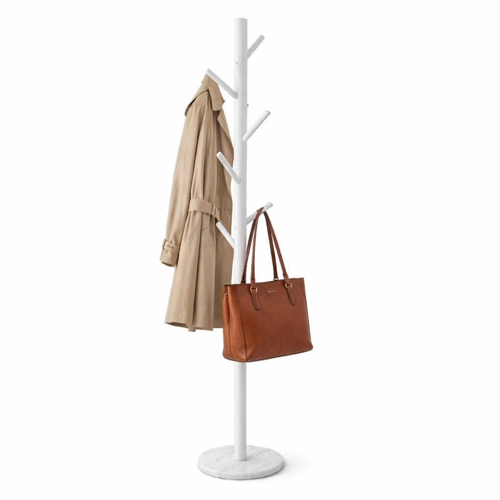 Appendiabiti in Metallo con Base in Marmo Bianco 174 cm Moderno con 6 Ganci