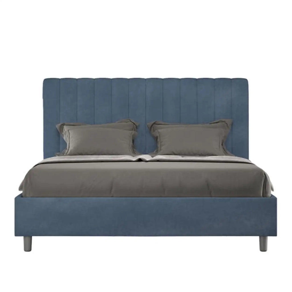 Letto matrimoniale con rete imbottito 160x200 microfibra blu Agueda
