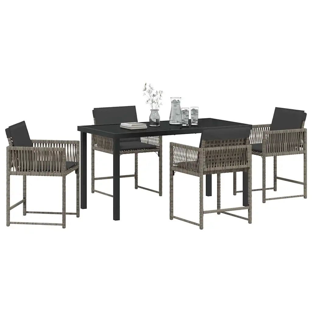 Set da Pranzo per Giardino 5 pcs Grigio polyrattan