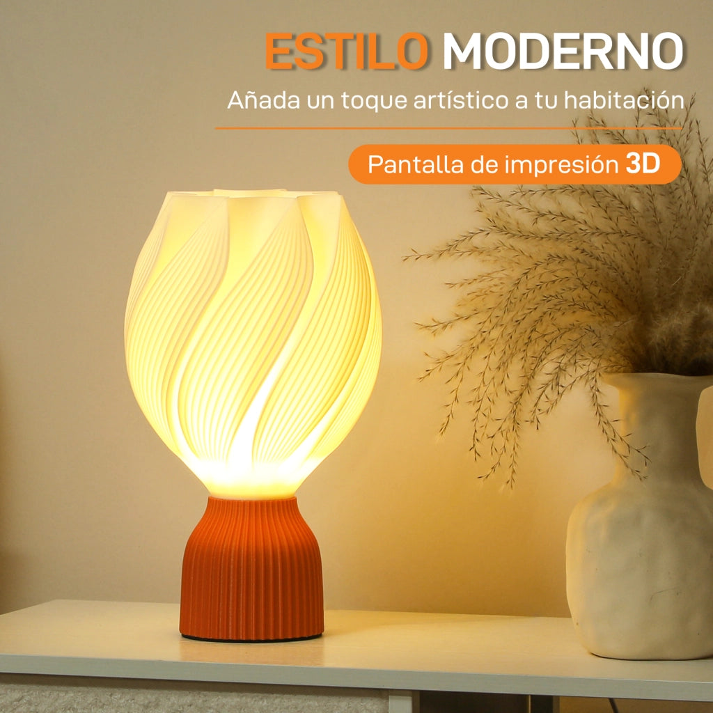 Lampada da tavolo LED 3D a forma di petali ¨C Xylo ¨C luce calda ?16,5x28 cm bianco e terracotta