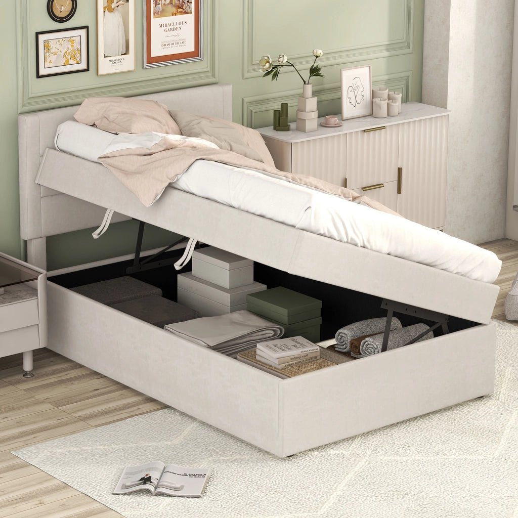 letto imbottito legno massello+mdf beige 90 x 200 cm