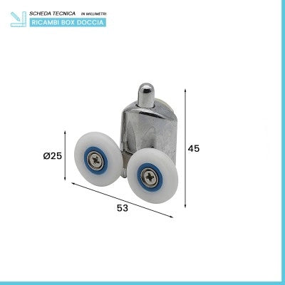 Set 2 ruote inferiori universali in ABS per box doccia scorrevole