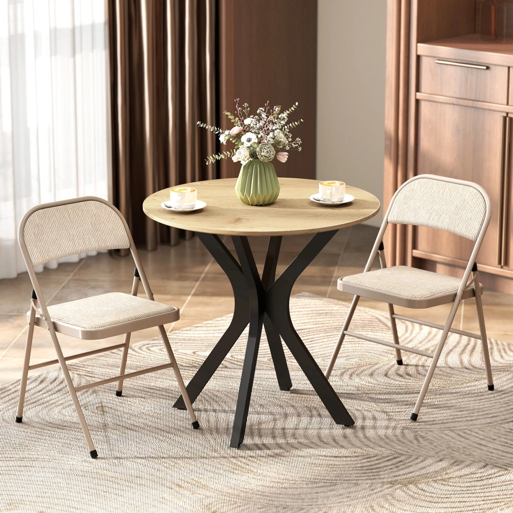 Set 2 Sedie Pieghevoli da Pranzo ¨C Xylo ¨C Struttura in Metallo, Tessuto Beige, 45x46x78 cm