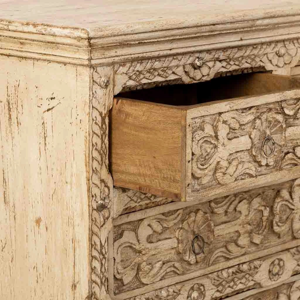 Cómoda de madera artesanal con 5 cajones blanca 100x43x95h cm