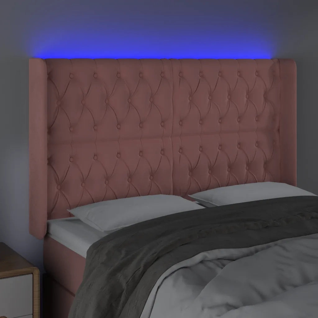 Testiera a LED rosa 163x16x118/128 cm in Velluto 3124443