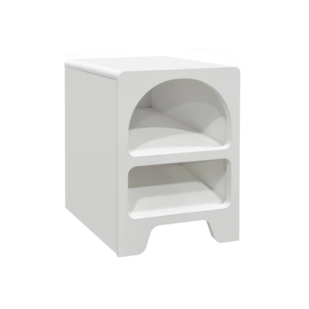 Comodino organico effetto legno bianco, 2 nicchie mobileoggetti,