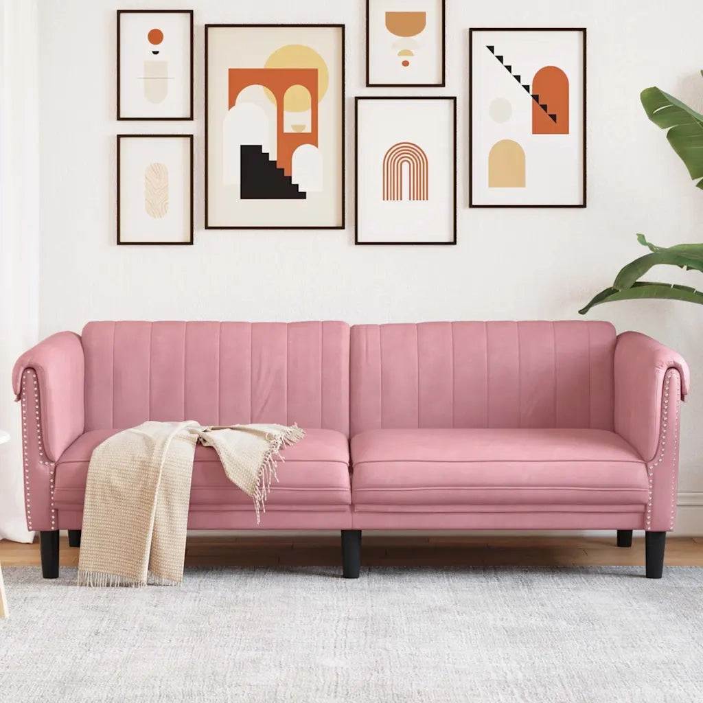Divano a 3 Posti-Sofa 3 Posti Rosa in Velluto