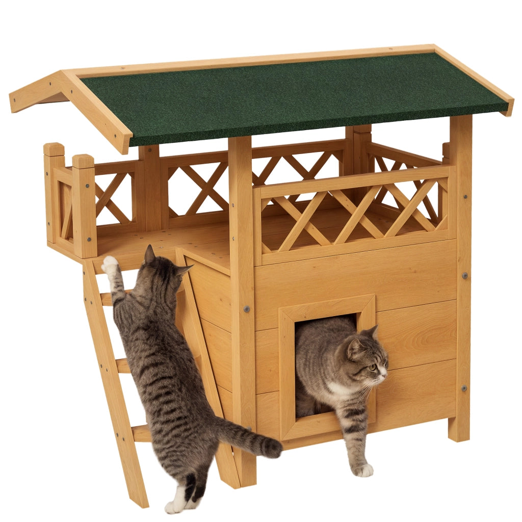 Casetta per Gatti a 2 Livelli ¨C Minimal ¨C Naturale e Verde