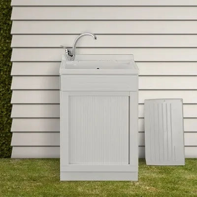 Mobile lavatoio 60x50 bianco con serranda vasca e asse lavapanni