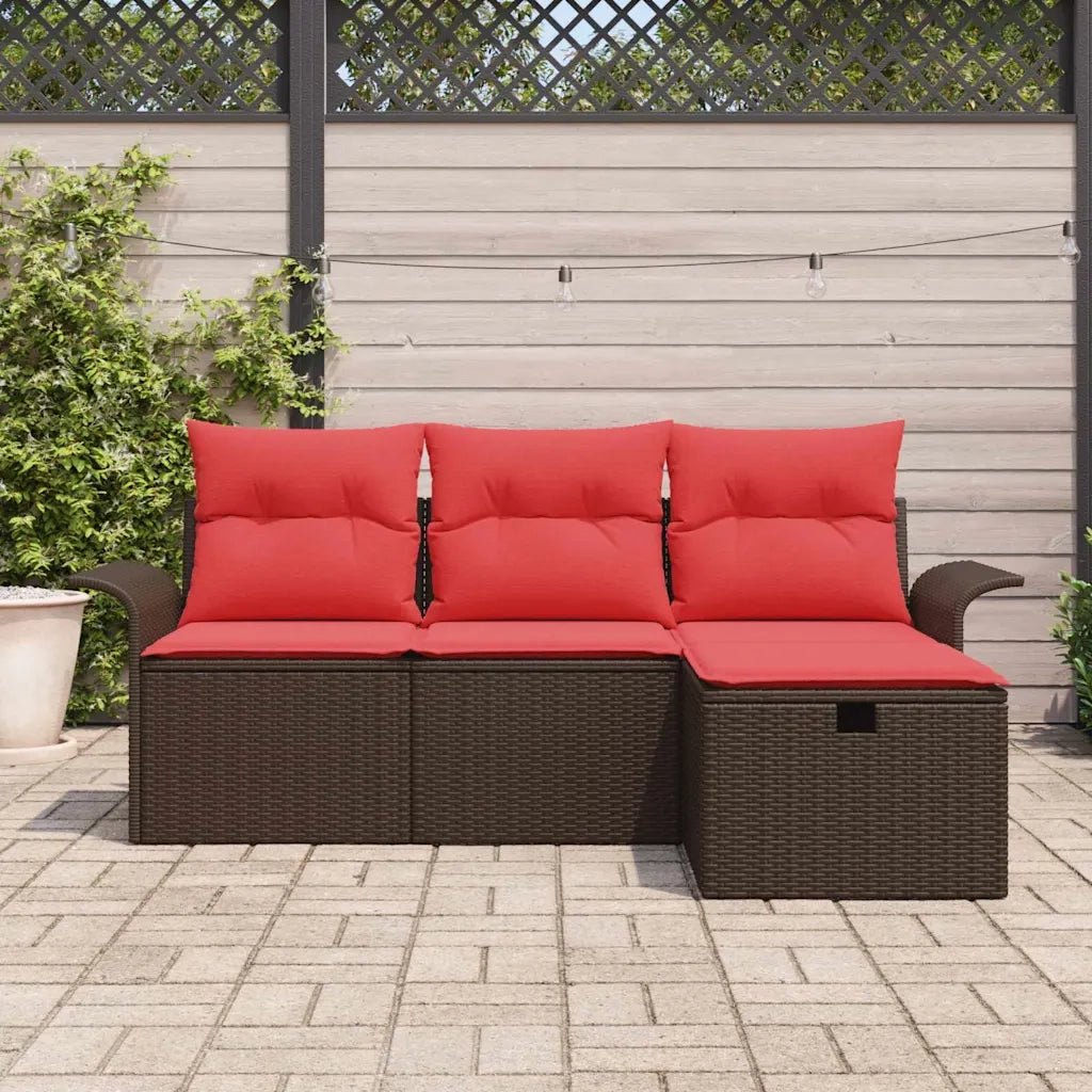 Set Divano da Giardino 4 pcs Marrone e Rosso polyrattan 3358853