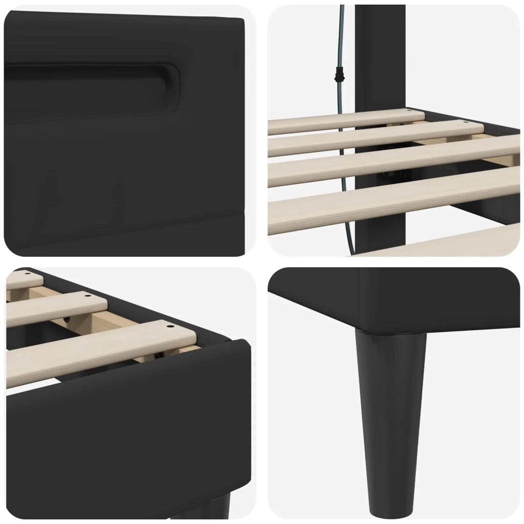 Letto matrimoniale | Letto per adulti | Struttura del letto con testiera Nero 160 x 200 cm Similpelle