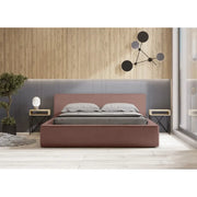 Letto contenitore VELORA – Terracotta bouclé – 160x200 cm – Tessuto velluto morbido – Rete sollevabile – Spazio di immagazzinamento integrato