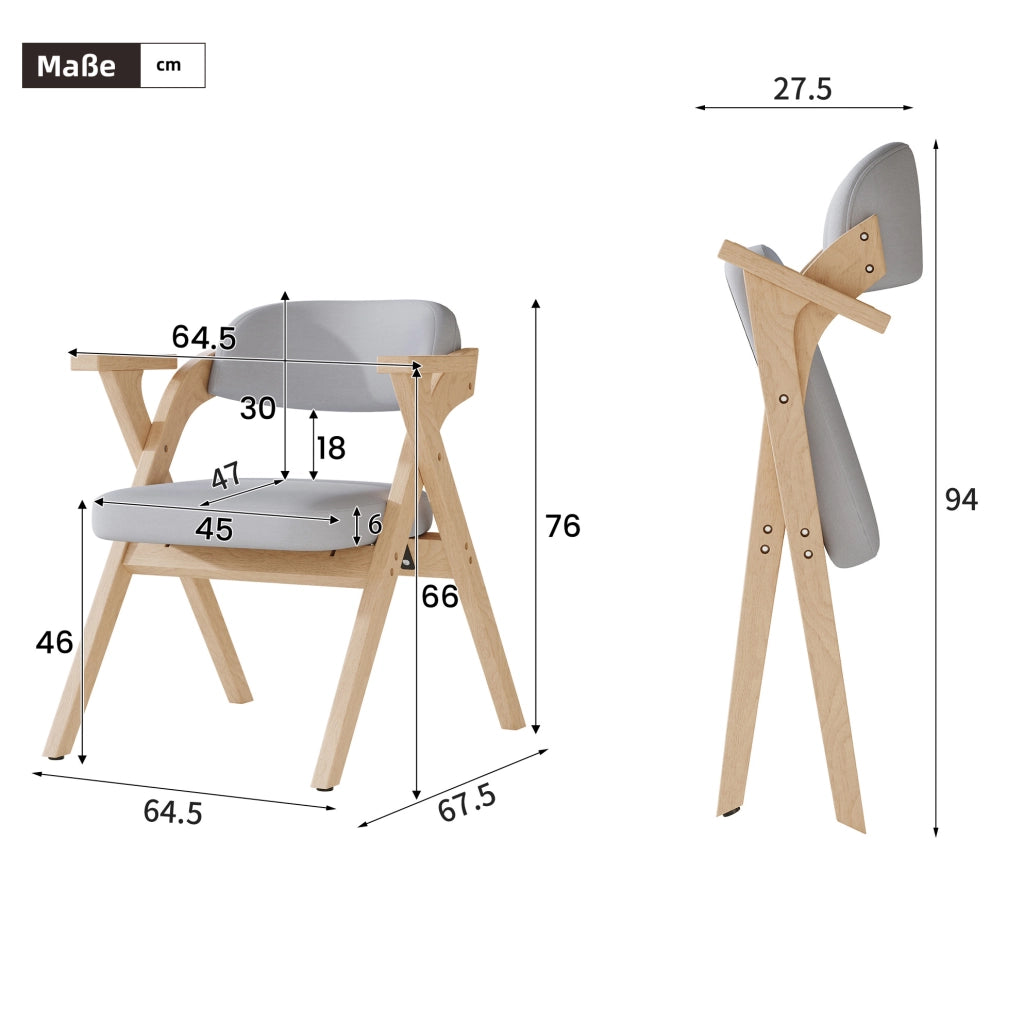 Set di 2 sedie pieghevoli con braccioli in legno e lino grigio