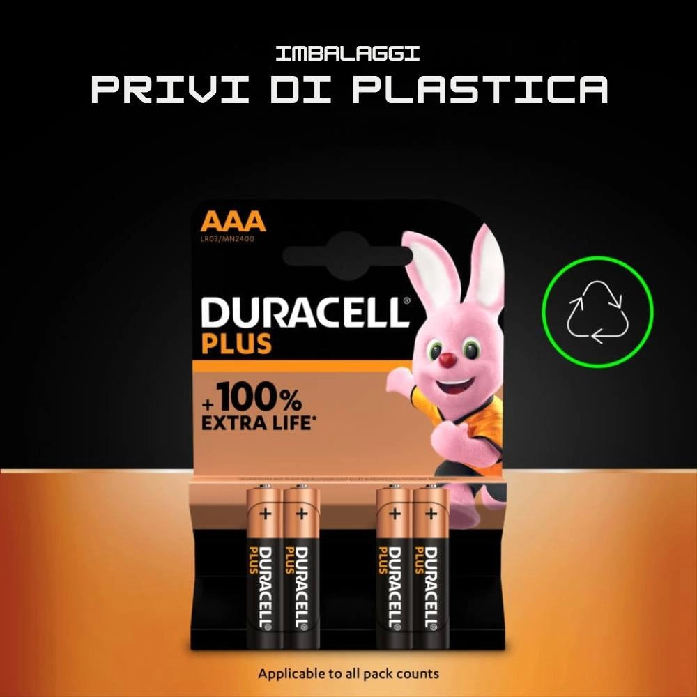 Duracell mn2400b4 aaa plus alcalina 1 5v confezione 4 batterie