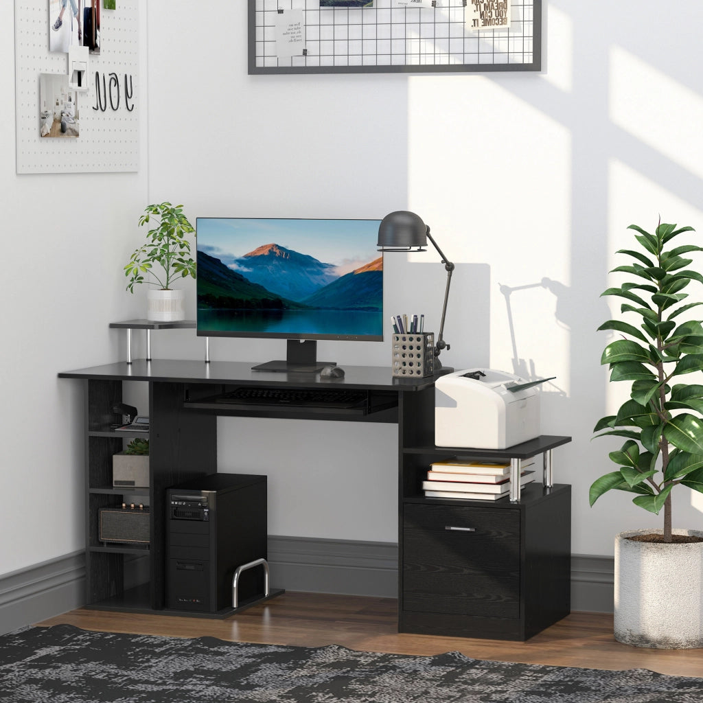 Scrivania da computer con 6 ripiani cassetto porta tastiera supporto monitor ¨C Xylo ¨C 152x60x88 cm nero