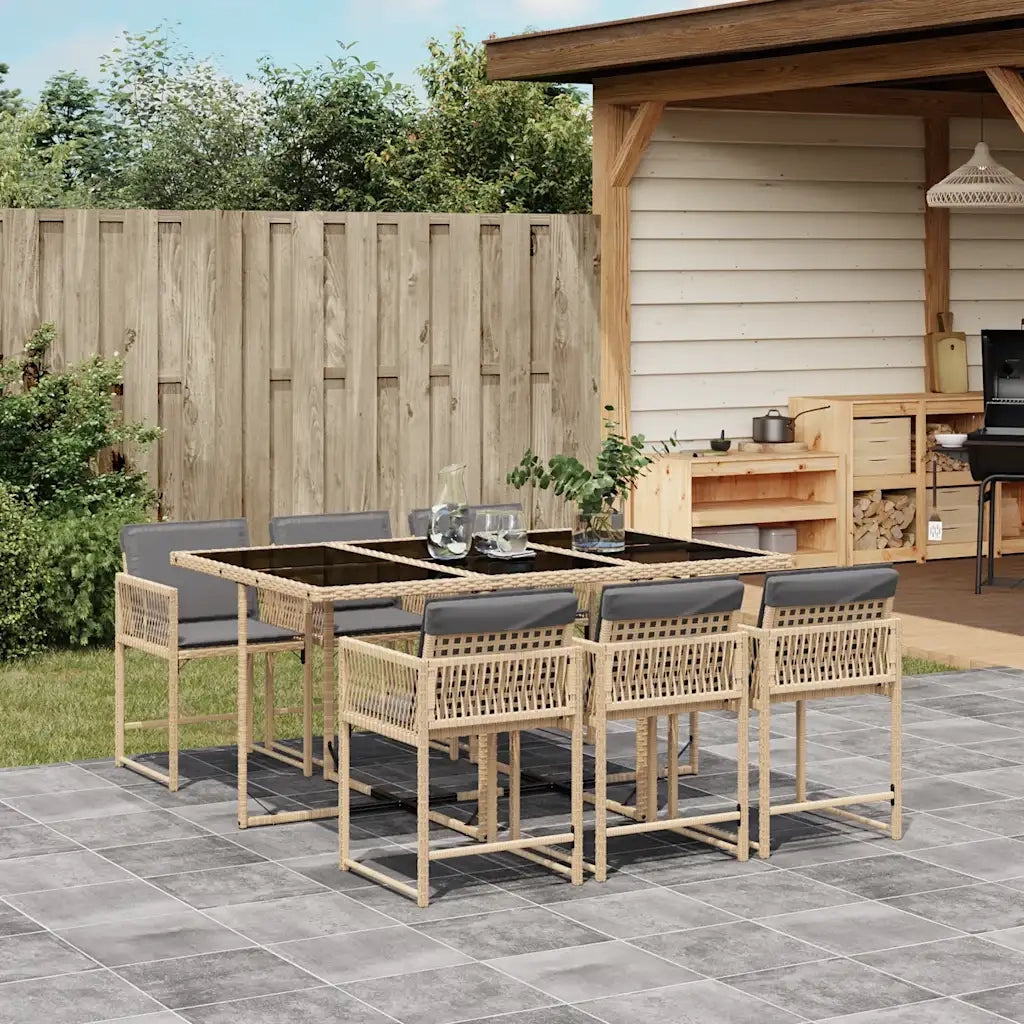 Set Pranzo da Giardino 7 pz con Cuscini Beige Misto Polyrattan
