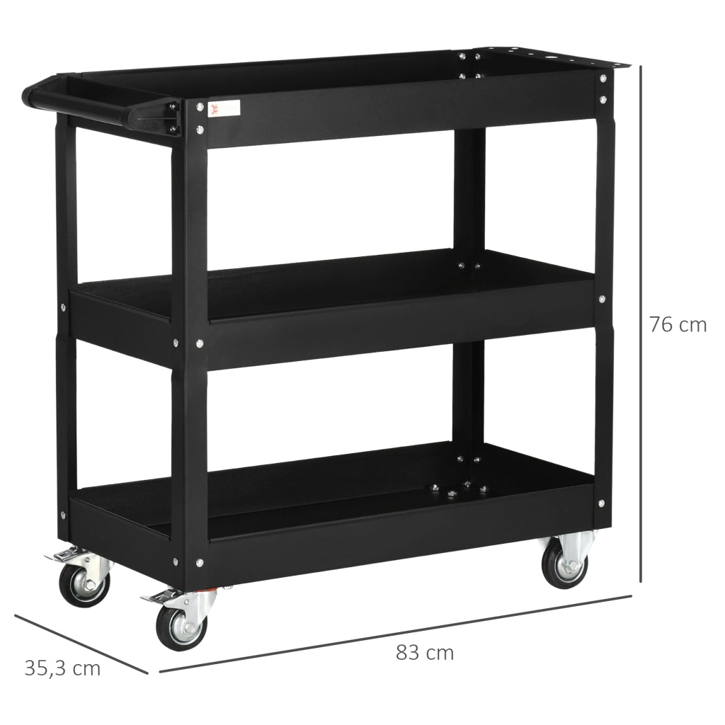 Carrello Portautensili con Ruote ¨C Xylo ¨C 3 Ripiani 83x35,3x76cm Nero