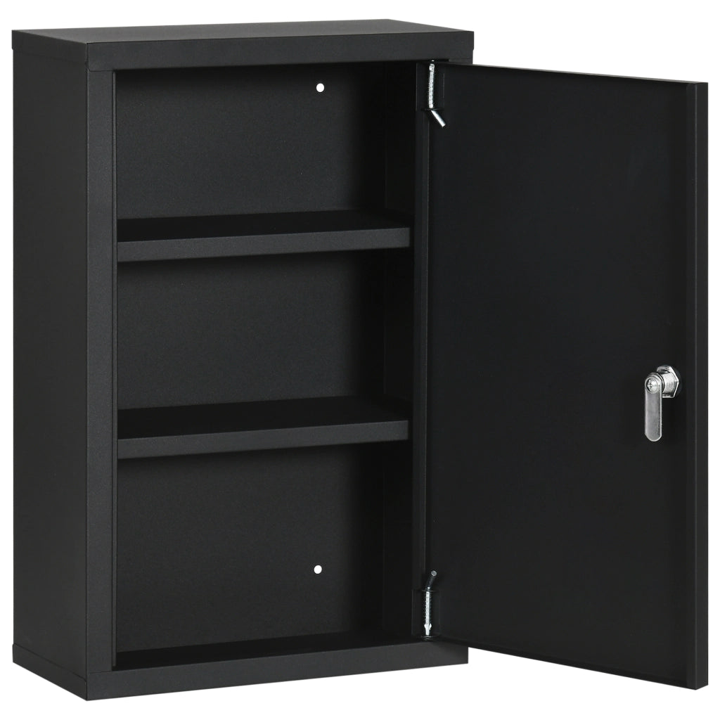 Armadietto Medicinali con 3 Mensole e Blocco con Chiavi in Acciaio. 30x14x46cm. Nero