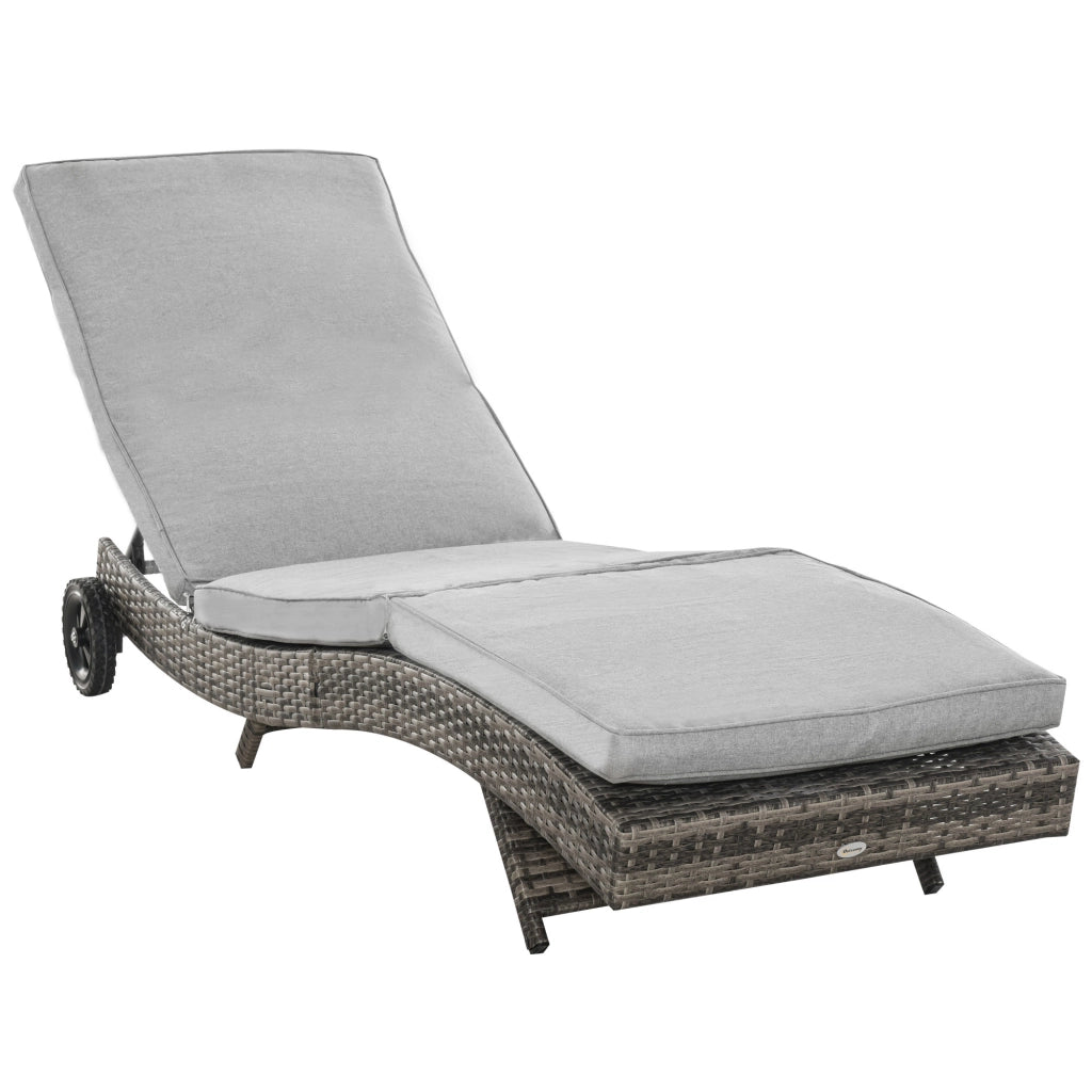 Lettino da giardino polyrattan con cuscini regolabile 5 posizioni ¨C zephmum ¨C grigio metallo 207x70x70 cm
