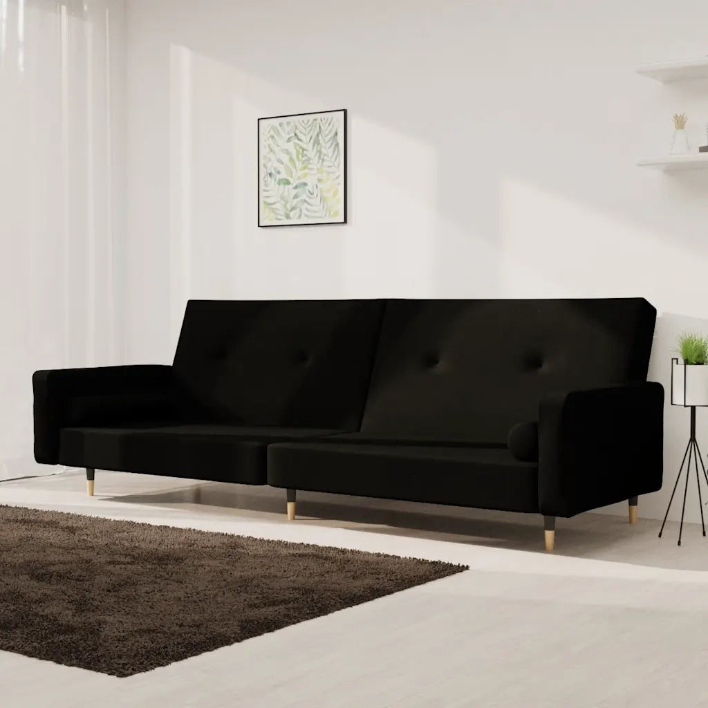 Divano letto | Sof¨¤ letto | Letto singolo a 2 Posti con 2 Cuscini Nero in Velluto