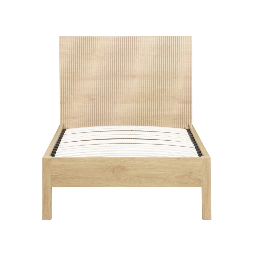 Letto con rete a doghe e testiera 90x190cm decorazione legno, marrone