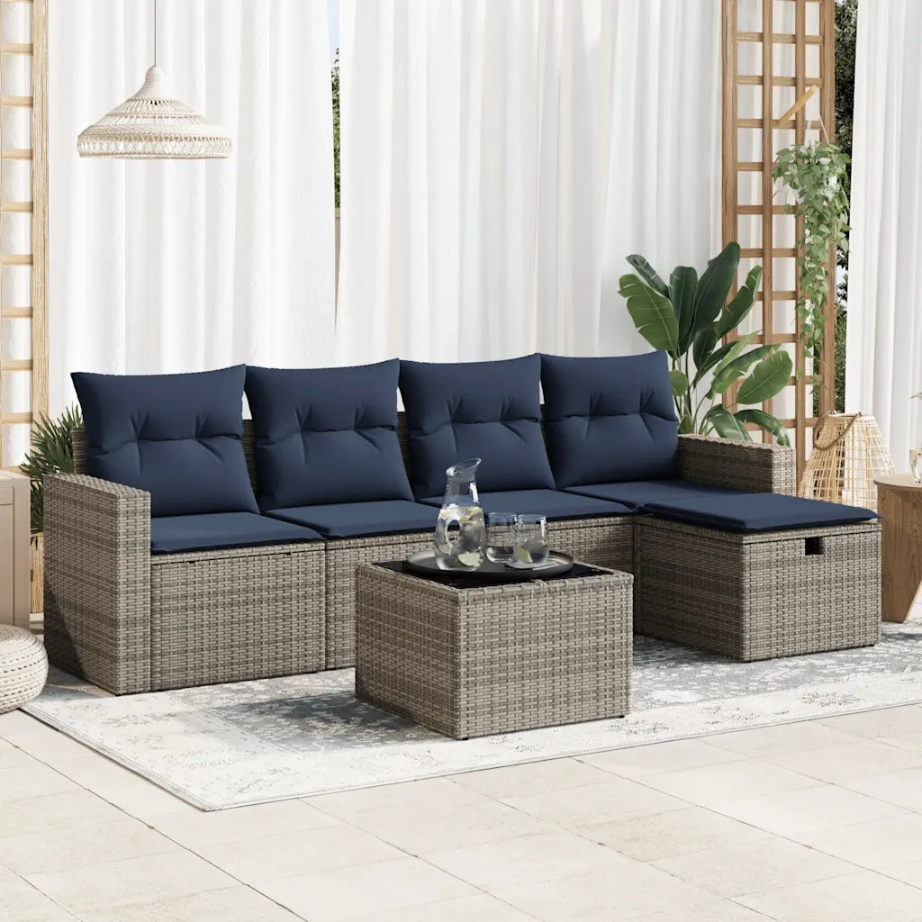 Set Divano da Giardino 6 pz con Cuscini Grigio in Polyrattan 3325377