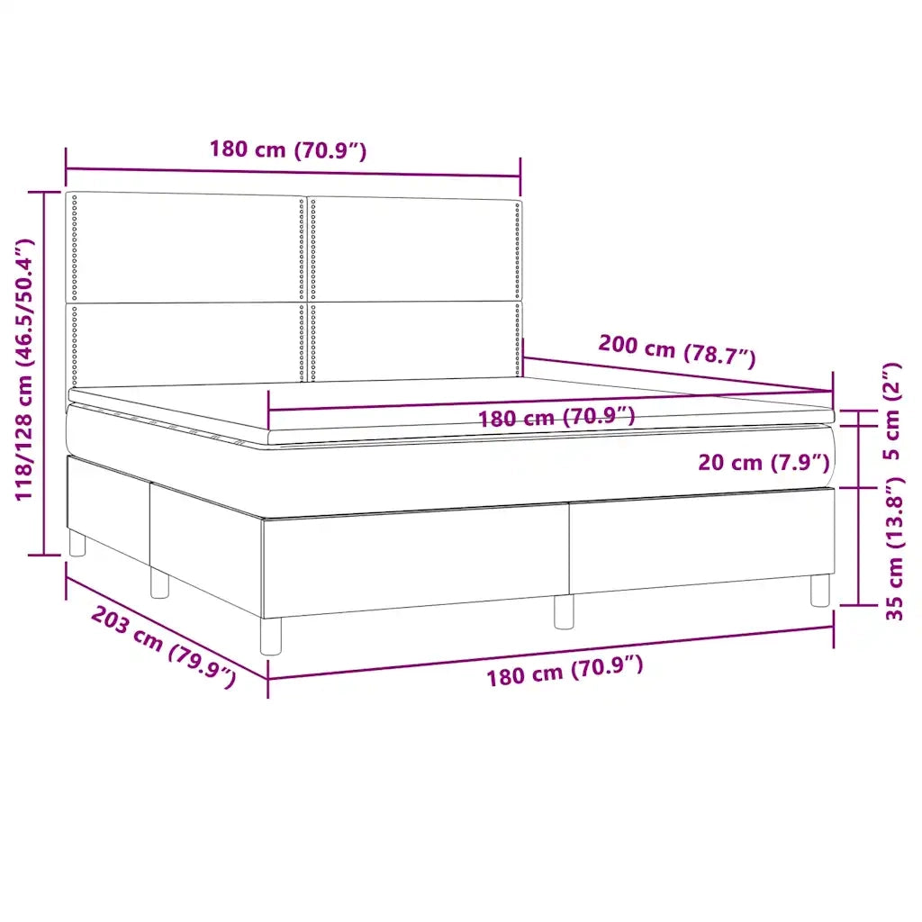 Letto a Molle con Materasso e LED Tortora 180x200 cm in Tessuto 3134817