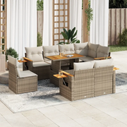 Set Divano da Giardino 9 pz con Cuscini Beige Polyrattan Acacia 3327614