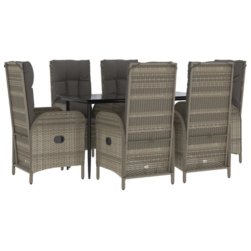 Set da Pranzo Giardino 7pz Nero e Grigio con Cuscini Polyrattan 3185180