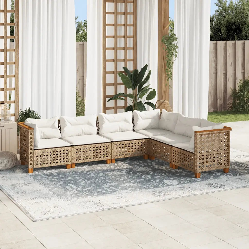 Set Divano da Giardino 6 pz con Cuscini Beige in Polyrattan 3261862