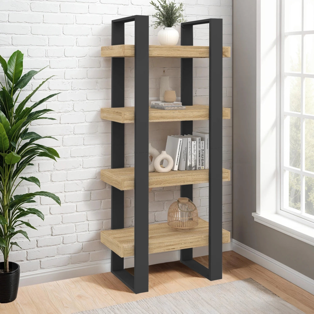 IDMarket - Scaffale a 4 livelli in legno e nero PHOENIX