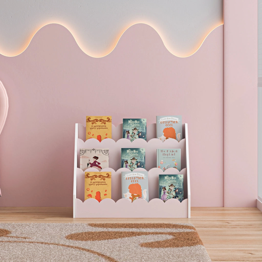 Scaffale Vestnes per Cameretta Libreria a Scaletta per Bambini - Rosa/Bianco [en.casa]