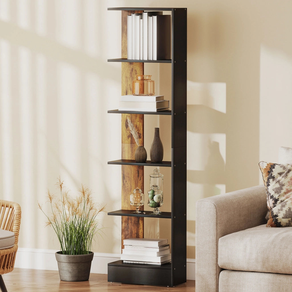 Libreria Moderna Salvaspazio 5 Ripiani in Legno ¨C zephmum ¨C Marrone e Nero 45x21x170 cm