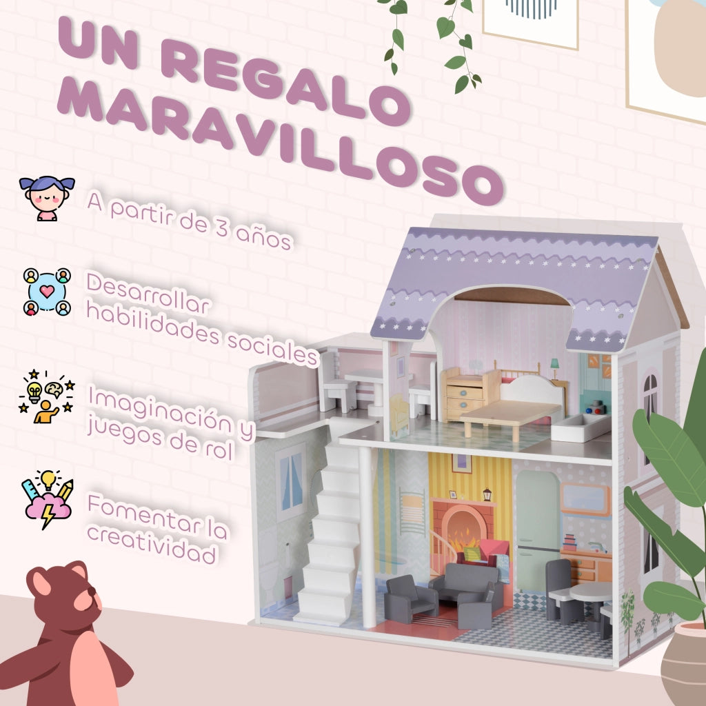 Casetta per Bambini con Balcone e Mobili ¨C Zephmum ¨C Multicolore