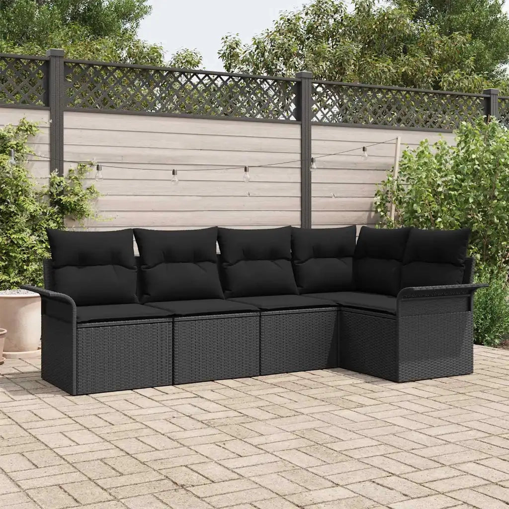 Set Divano da Giardino con cuscino 5 pcs Nero polyrattan