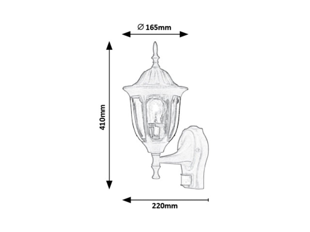 Applique esterna classica con sensore E27 Milano nera Rabalux