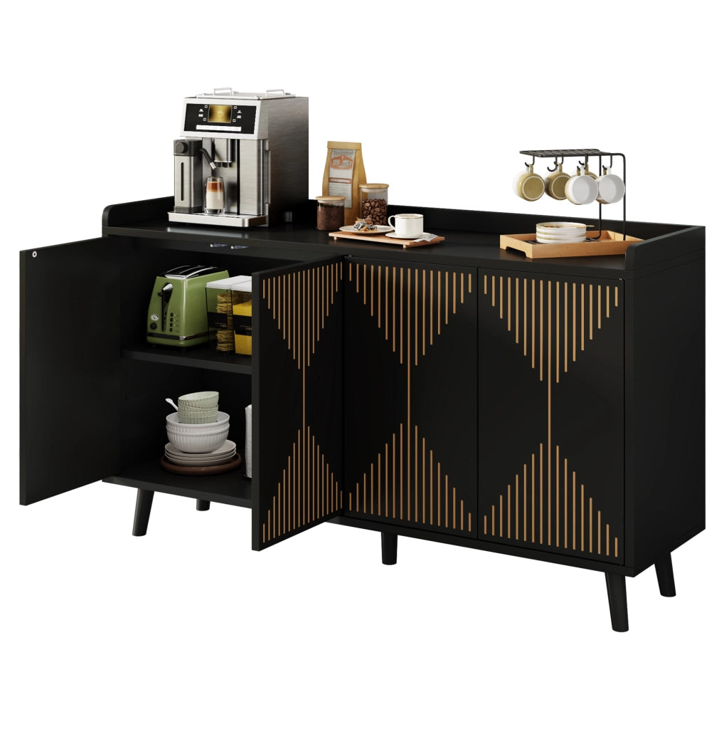 Credenza da cucina con 4 ante e ripiani regolabili 140 x 40 x 84 cm; in MDF nero