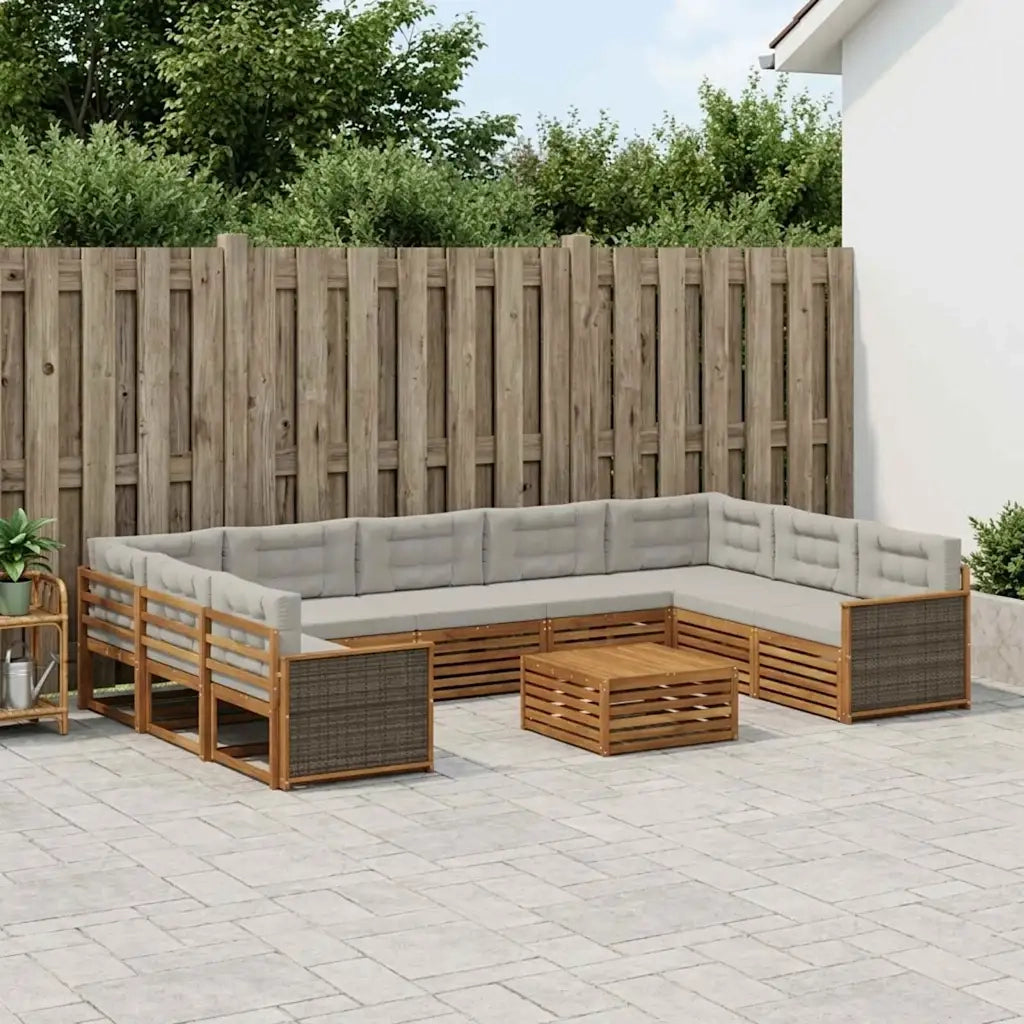 Set di divani da esterno 10 pcs Naturale e Grigio Chiaro 3383859