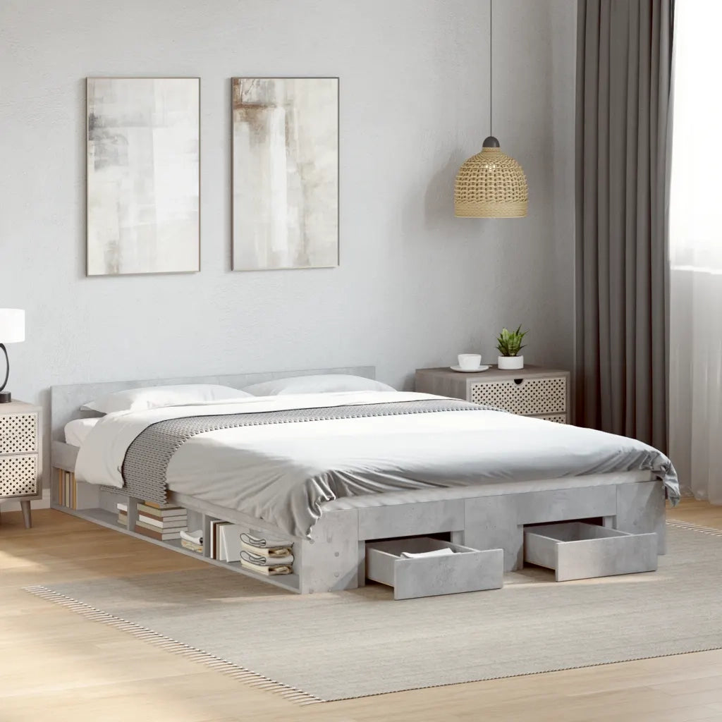 Letto matrimoniale | Letto per adulti | Giroletto Cassetti Grigio Cemento 120x190 cm Legno Multistrato