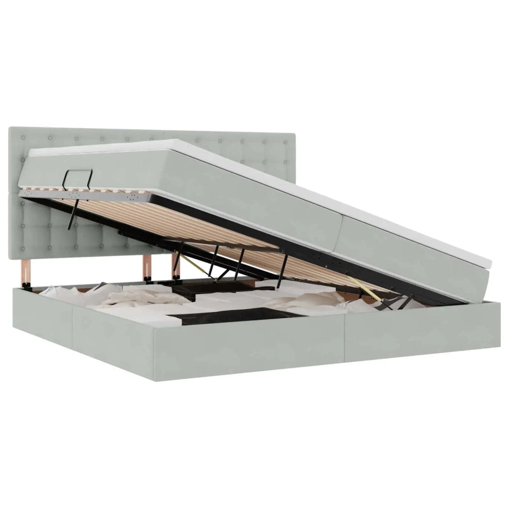 Letto con contenitore e LED Grigio chiaro 200 x 200 cm Velluto 3372807