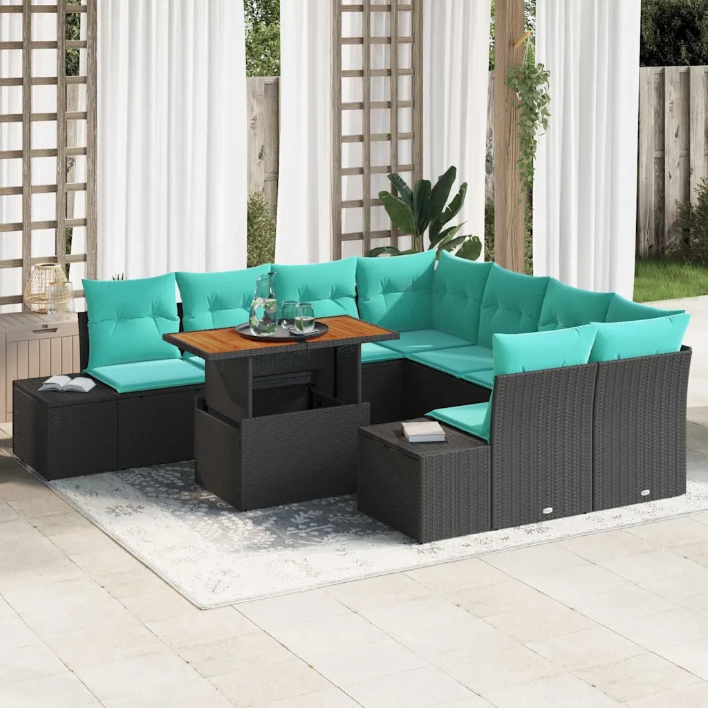Set Divano da Giardino 9 pz Nero Poly Rattan 3358685