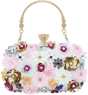 Borsa da sera per donna in pizzo con cristalli (bianca)