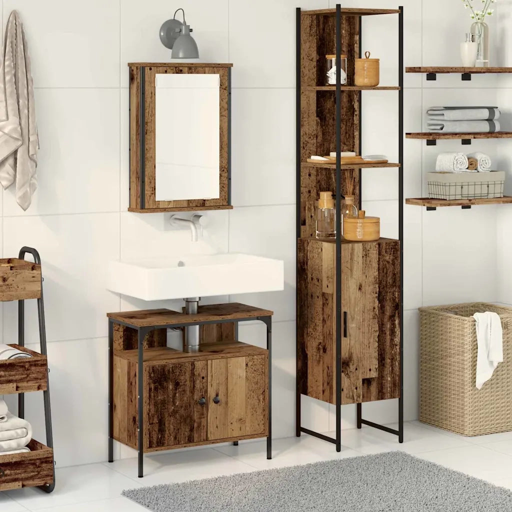 Set di mobili per il Bagno | Armadio da bagno con lo scaffale 3 pz Legno vecchio