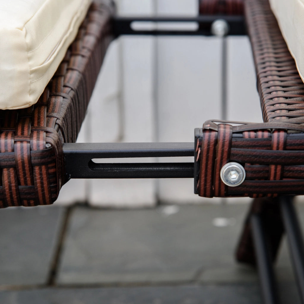 Divano da giardino 2 posti in rattan con braccioli abbattibili, marrone, 129 x 63 x 67 cm