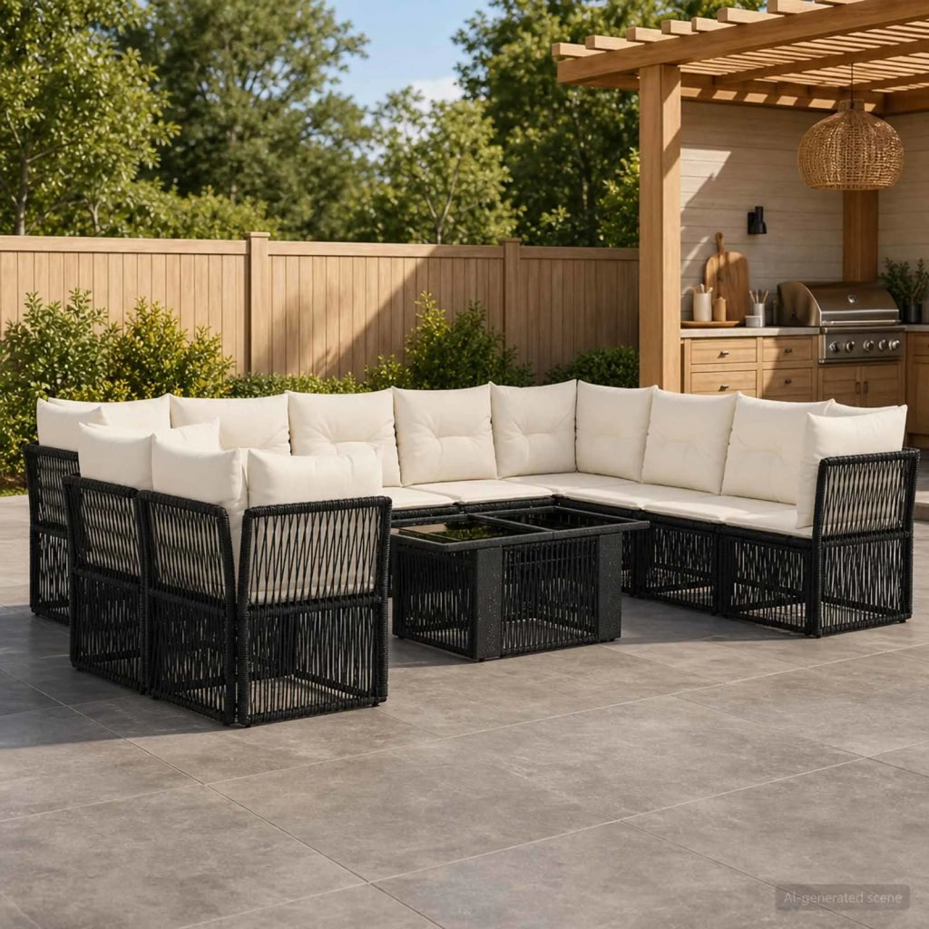 Set Divano da Giardino 11 pz Nero polyrattan 3436492