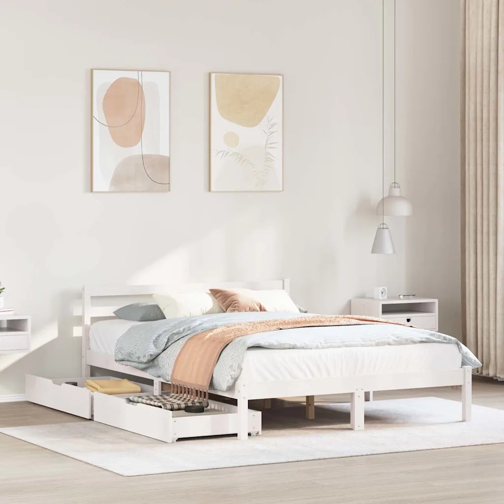 Letto senza Materasso-Struttura Letto Bianco 140x190 cm Legno Massello di Pino 650368