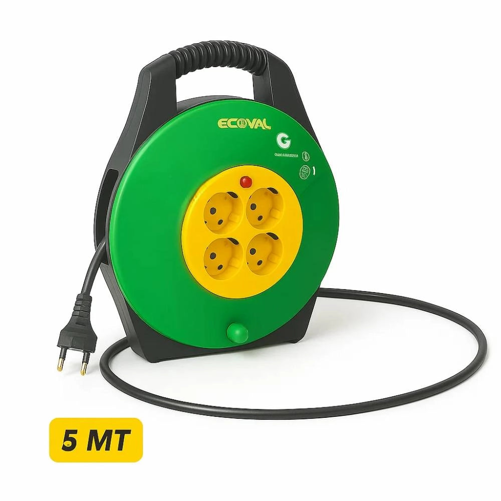 Avvolgicavo ecova 32116 con 4 prese universali e disgiuntore termico