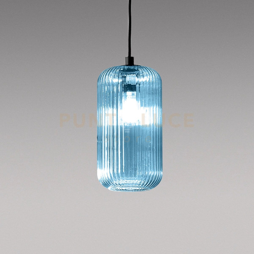 RAIKA V/G - VETRO SOFFIATO  BLU-TRASPARENTE CON DECORAZIONE COSTE VERTICALI D.15,3CM